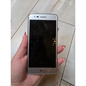 LG Smartphone Silver Android‎ Cell Phone for Parts or Repair Cracked Screen
